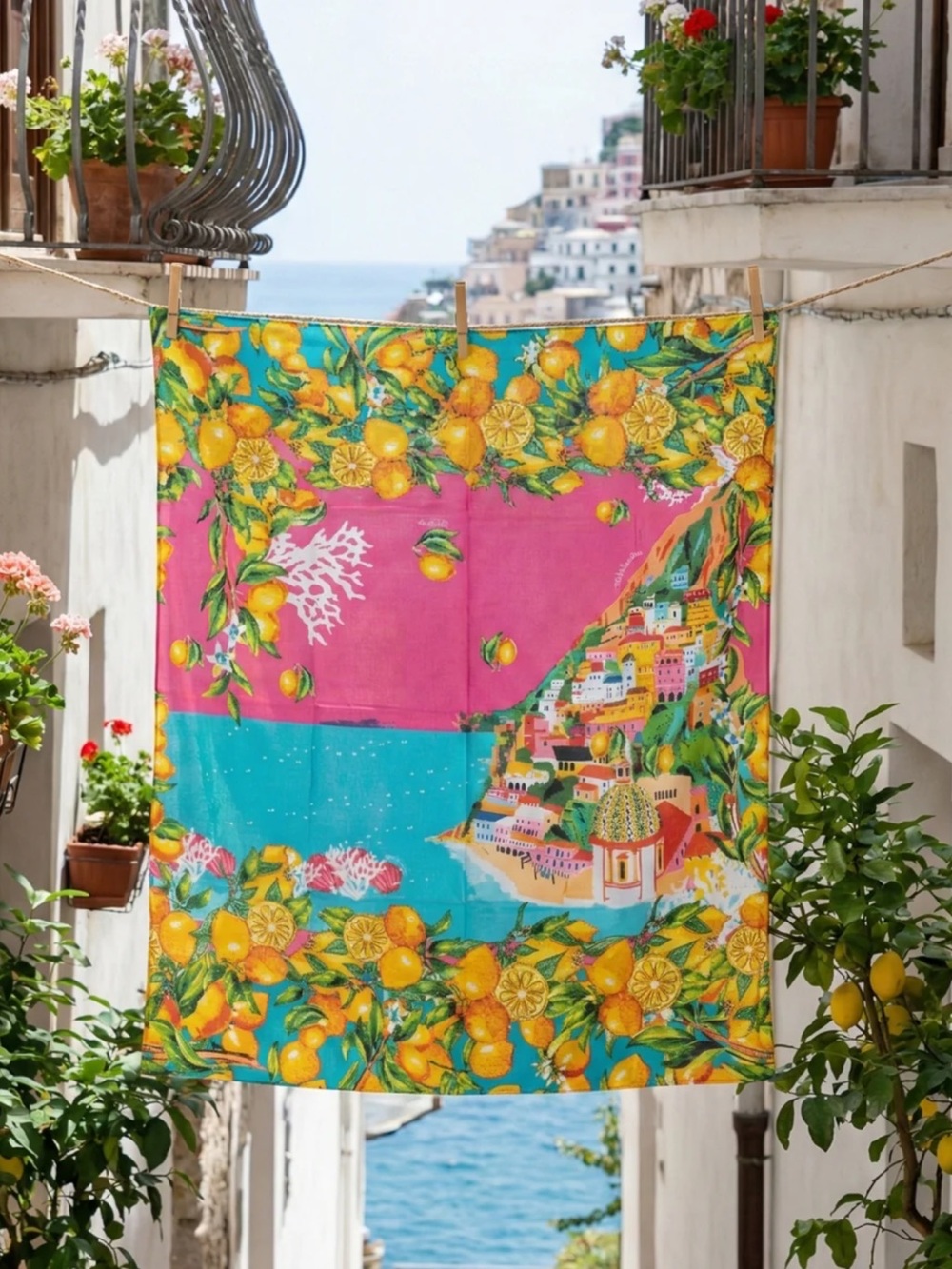 Antica sartoria 2026 pink lemon Positano beach sarong scarf 40x70 NWT